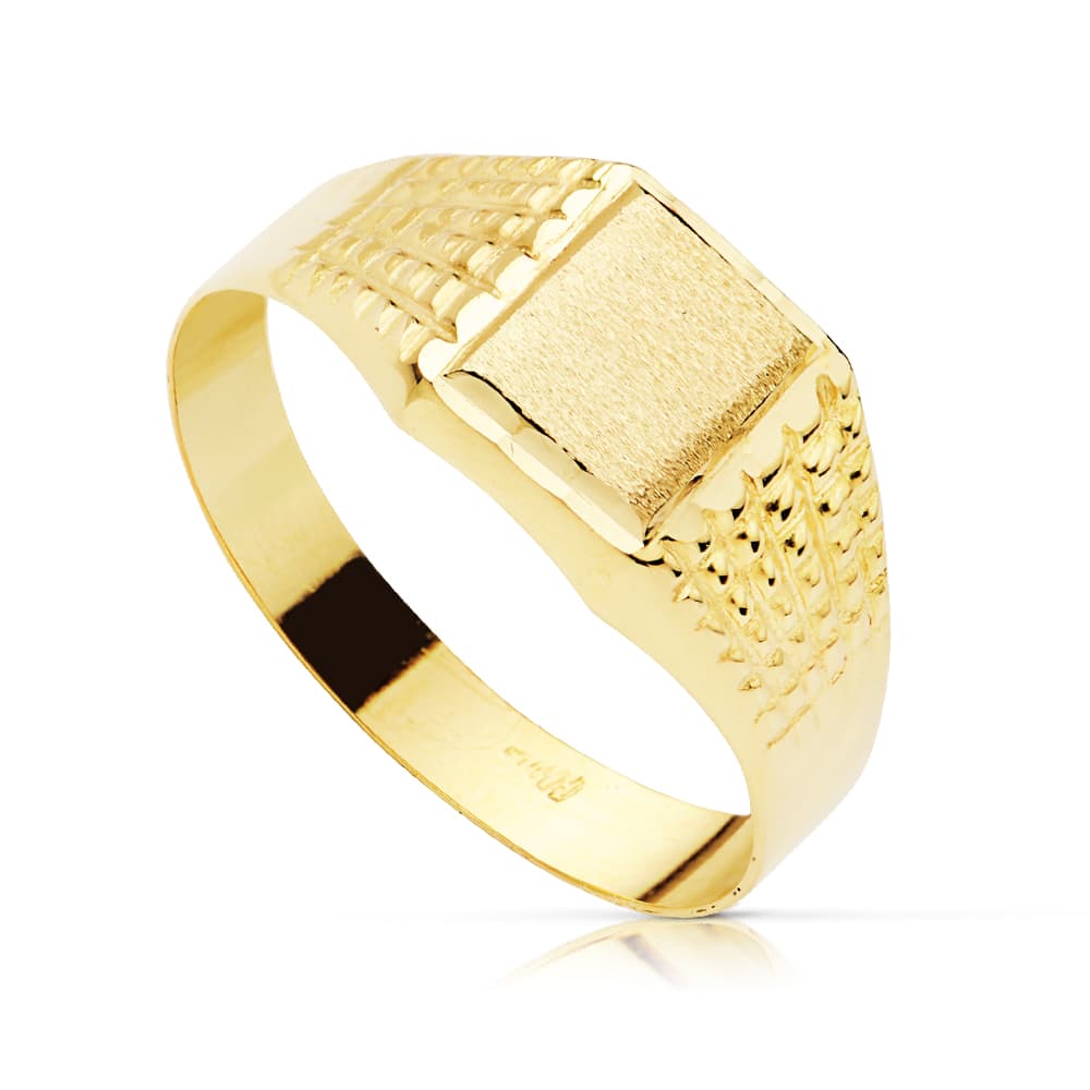 Chevalier en Or Jaune 18K Cadet Creux Sculpté Zone de Gravure 7 X 6 mm