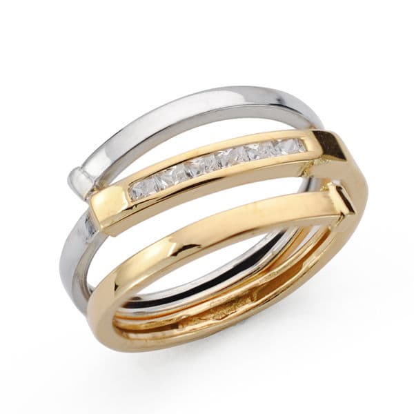 Anel de zircão em dois tons em ouro 18K.