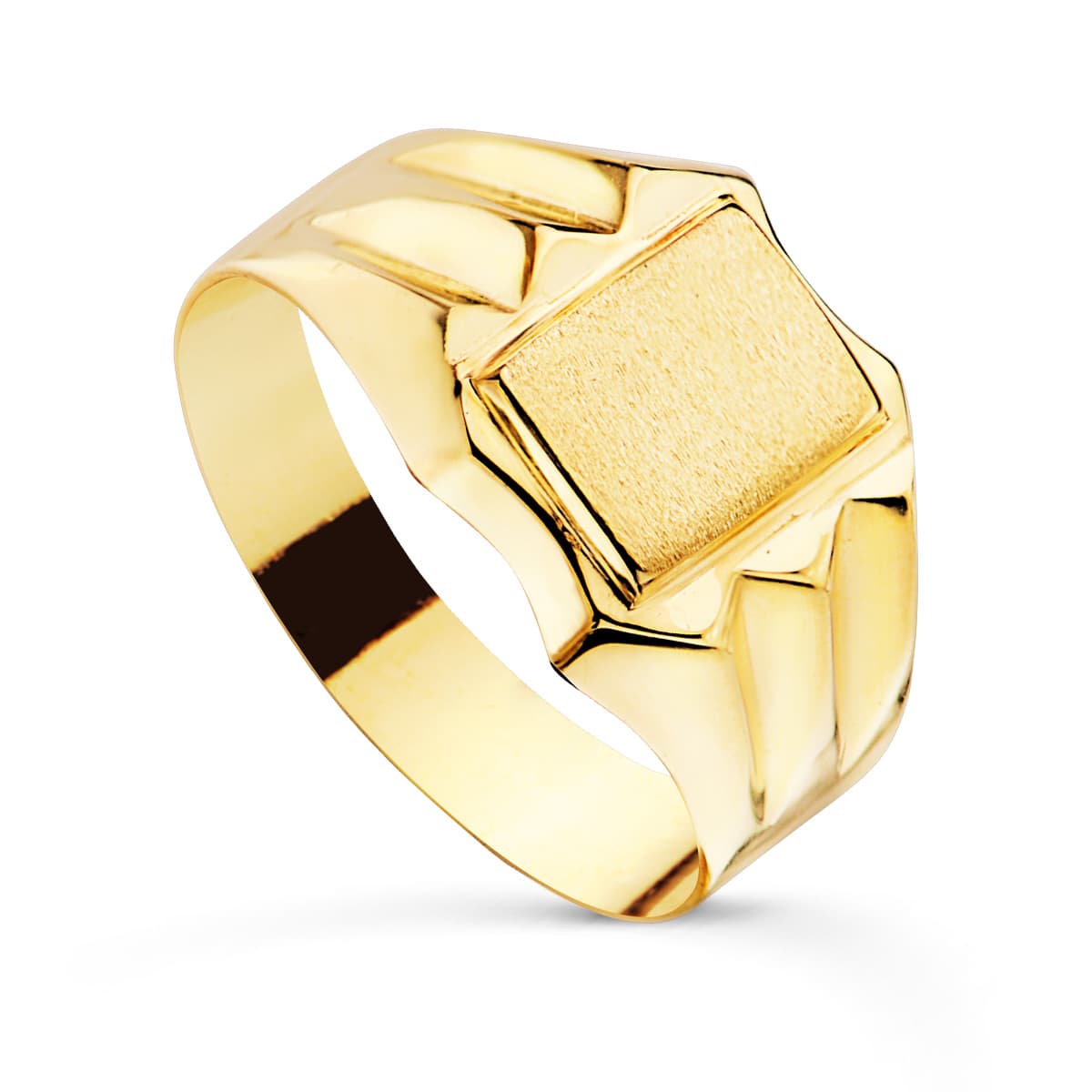 18K Chevalière Cadet Creuse en Or Jaune. Largeur 7,5 X 5,5MM