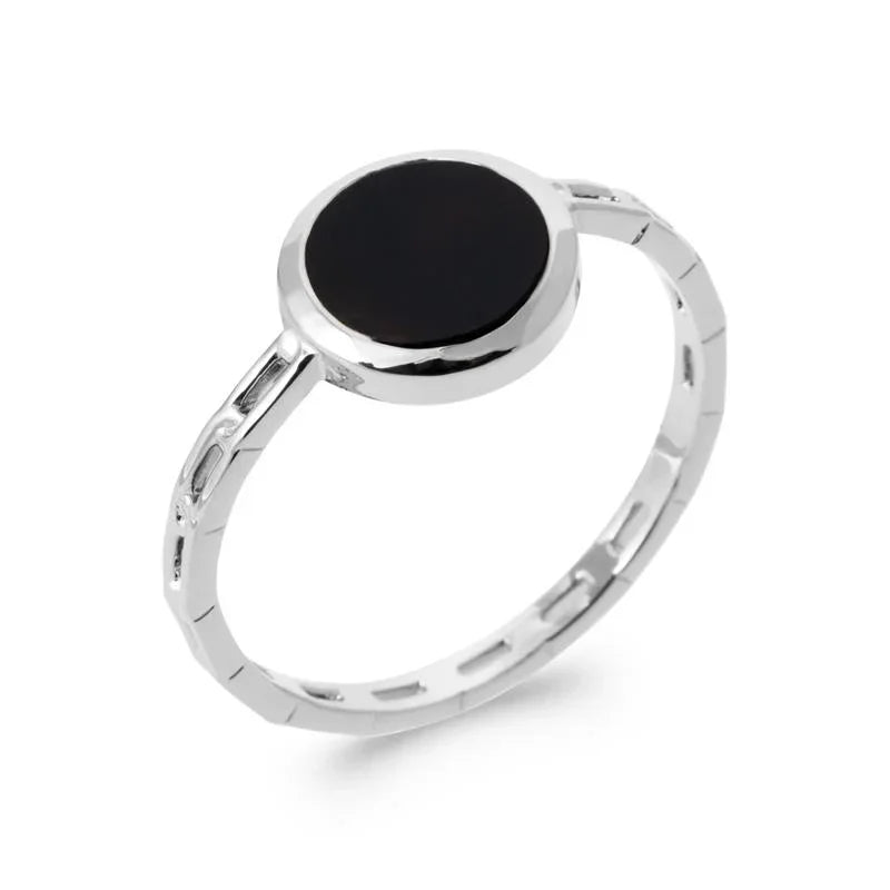 Oval svart agatring – silver | Azulin