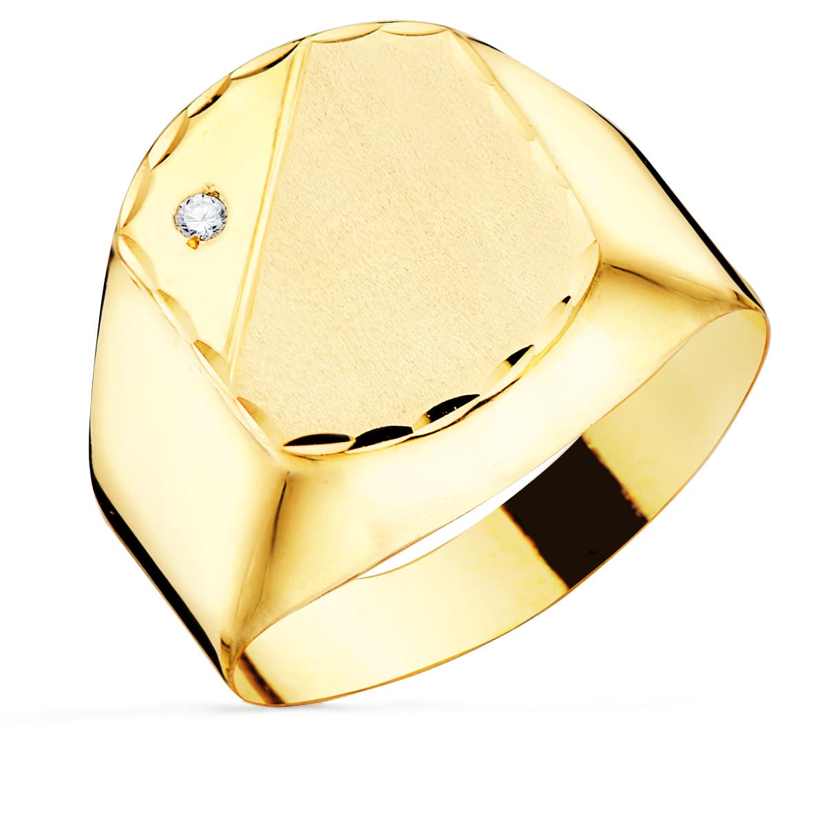 18K Gul Guld Herre Signet Ring Zirkon 13 x 11 mm
