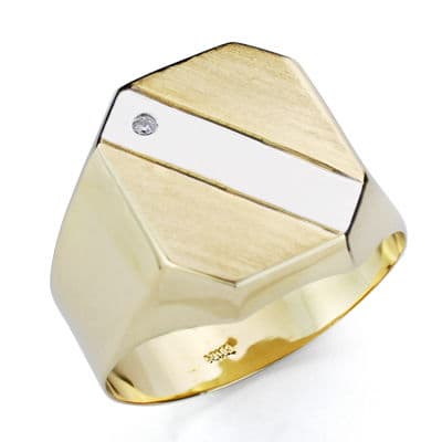 Chevalier en Or Jaune 9K Bande en Or Blanc avec Zircone Creuse Mesure: 17 X 13,5 mm