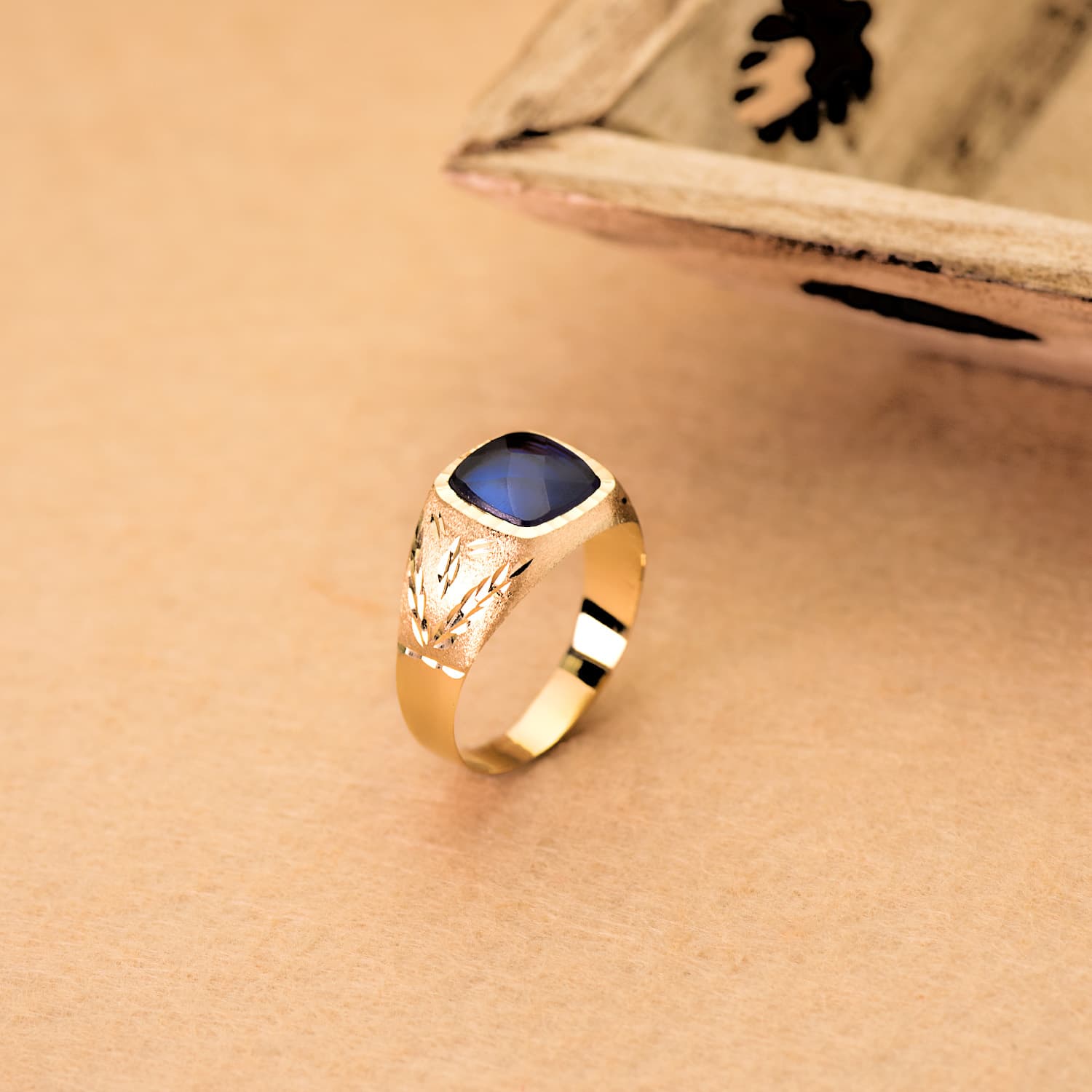 18K guld Cadet Spinel Signet Ring 9X9MM
