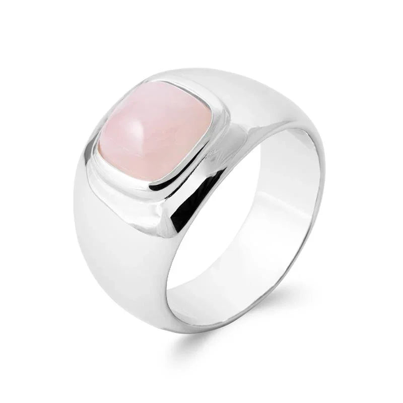 Anello quadrato in quarzo rosa – Argento | Azuline