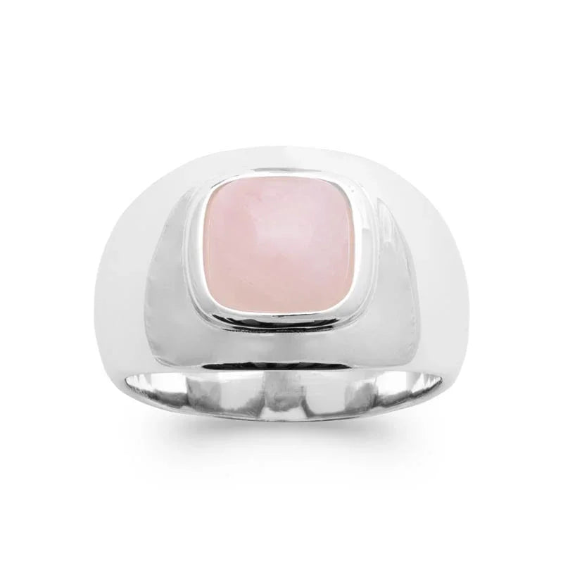 Anello quadrato in quarzo rosa – Argento | Azuline vista 2