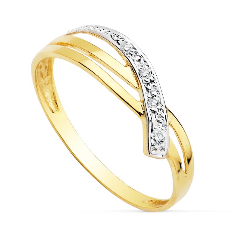 18K tvåfärgad guld zirkonring