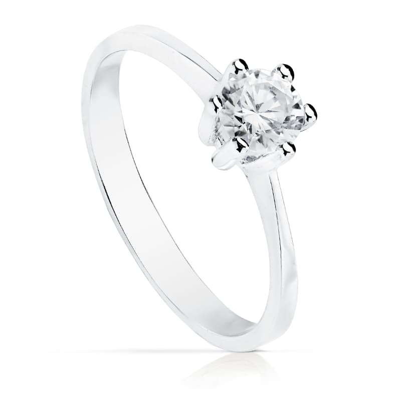 18K Bague Solitaire Zircon en Or Blanc