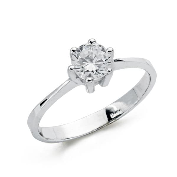 Solitaire en Or Blanc 9K avec Zircone en 6 Griffes de 5,5 mm