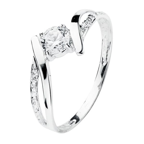 Bague Solitaire 9K Or Blanc Zirconia 4,5 mm Largeur : 8 mm