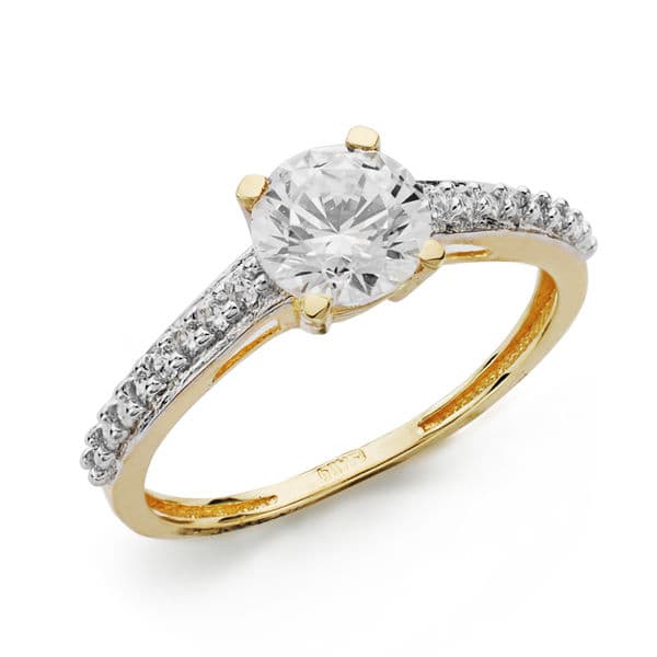 18K Bague Solitaire Zircon en Or