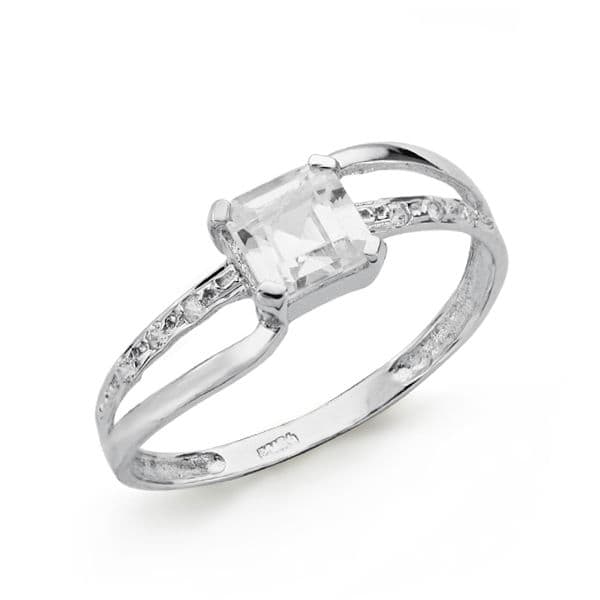 Kabalring i 9K hvitt gull Hvitt gull Central Zirconia 5X5 mm Bredde: 6 mm