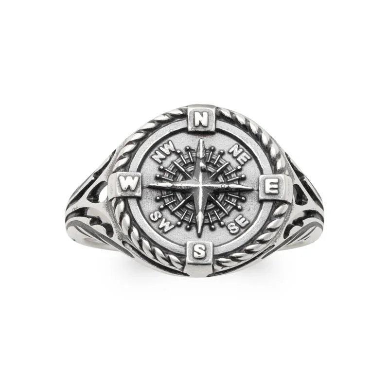 Anello con sigillo bussola – Argento | Azuline vista 3