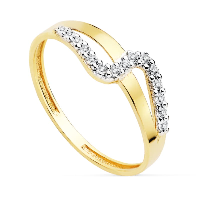 18K Bague Zircon en Or Bicolore