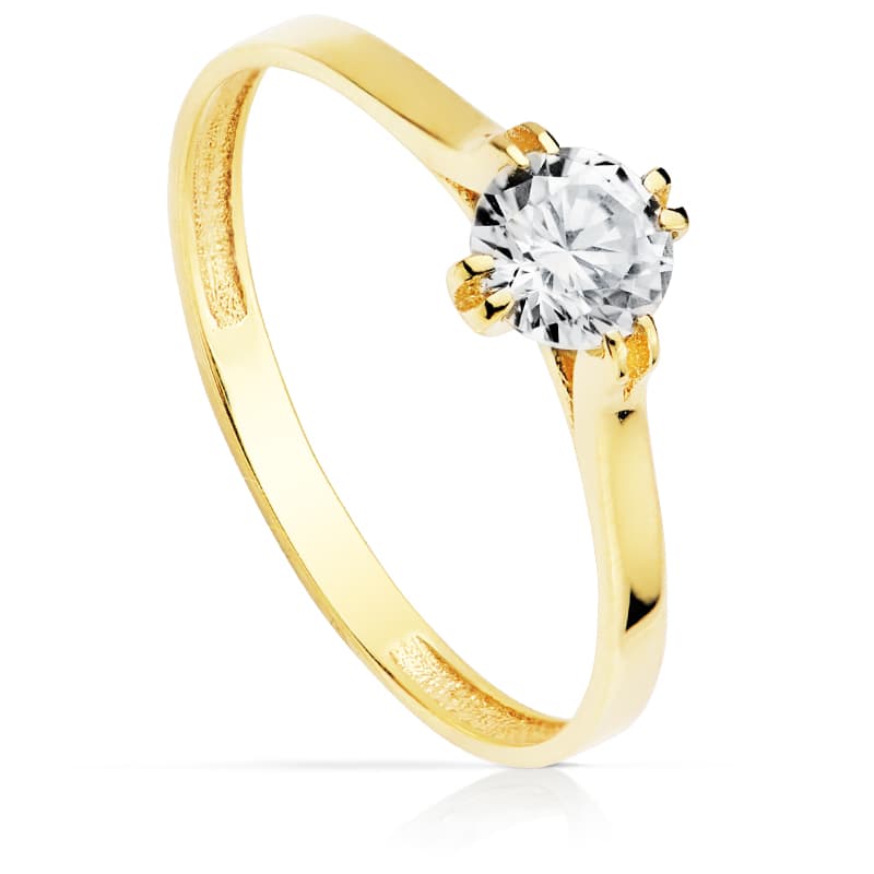 18K Solitaire Or Jaune Zircon 5 mm
