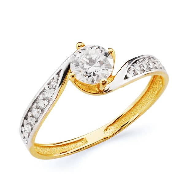 18K Solitaire Or Bicolore Zircon 5 mm