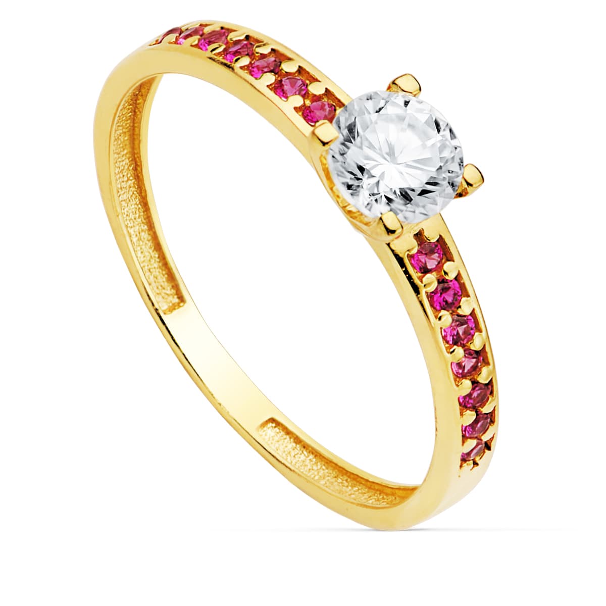 18K Bague 4 Griffes Or Jaune & Zircons