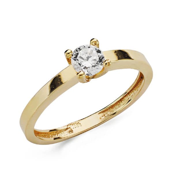 Anillo Solitario Oro Amarillo 18K Con Circonitas