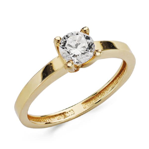 18K gult guld zirkon Solitaire Ring