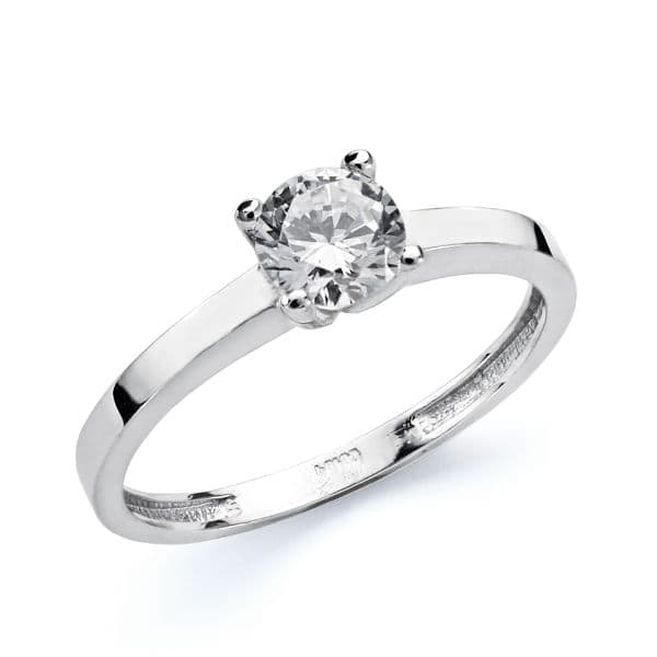 18K Bague Solitaire Zircon en Or Blanc 5.5 mm