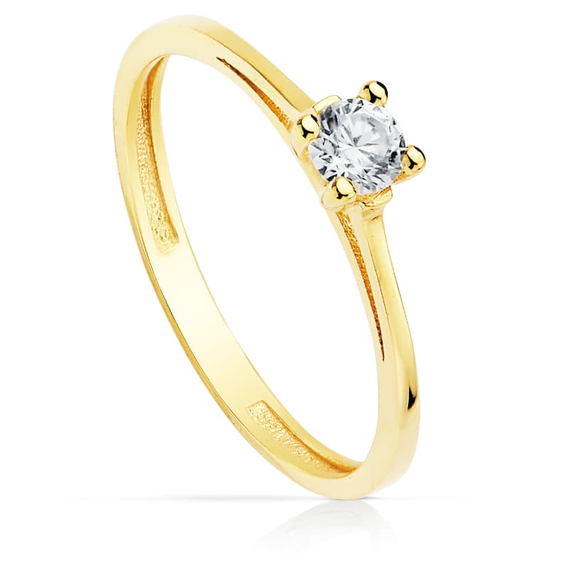18K gult gull Zircon Solitaire Ring