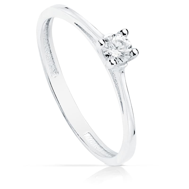 18K Bague Solitaire Zircon en Or Blanc 3.50 mm