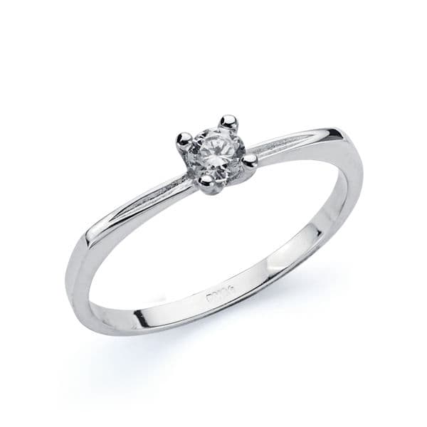 18K Vitguld Zircon Solitaire Ring 3,50 mm