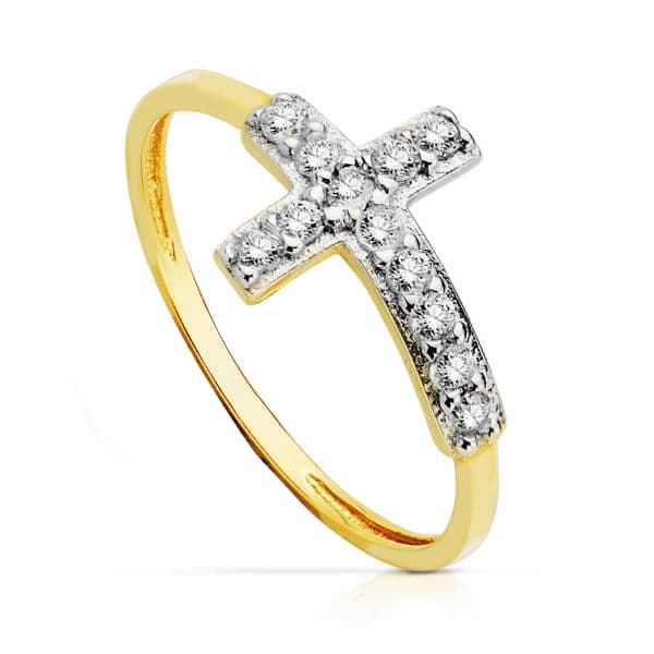 Anello con zirconi in oro giallo 18 carati