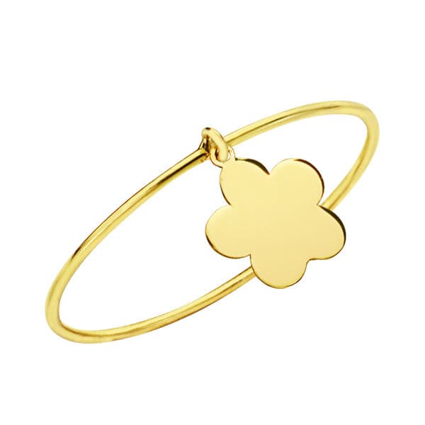18K guldring med et 0,5 mm bredt bånd med 6X6 mm blomstervedhæng