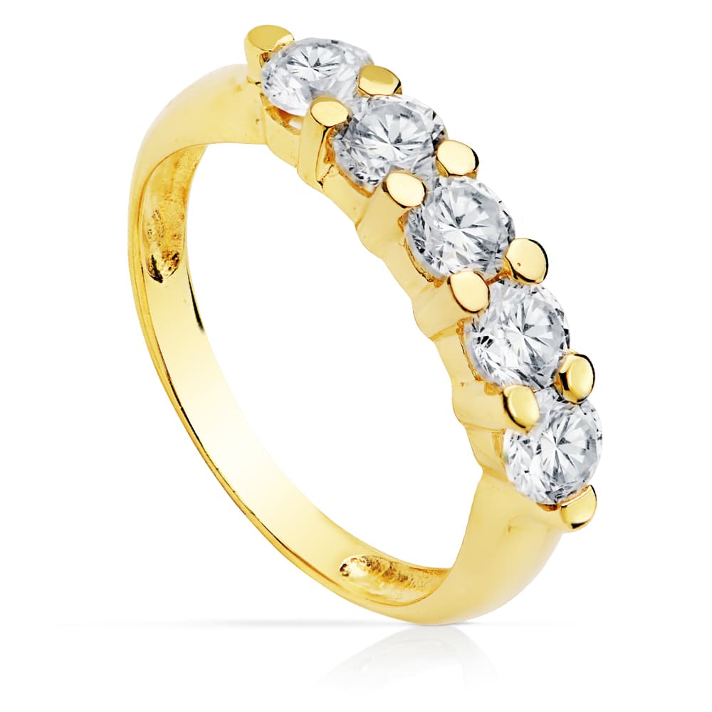 18K Gul Guld Fem Zirkon Ring 4 mm