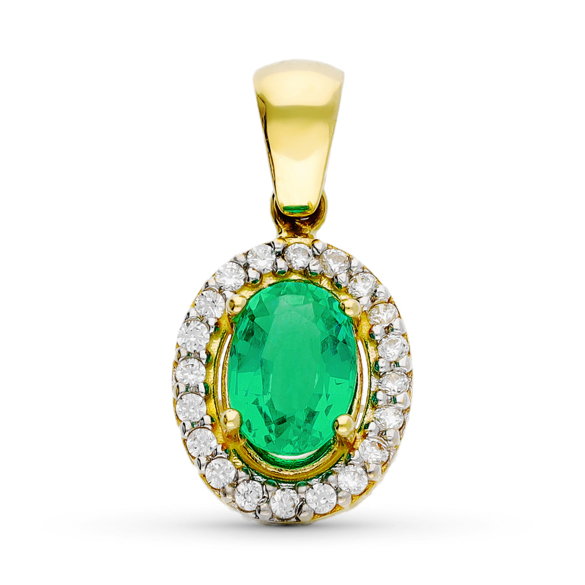 18K Two-tone Gold Pendant Oval Emerald 079 Qt 7X5 mm 12 X 10 mm