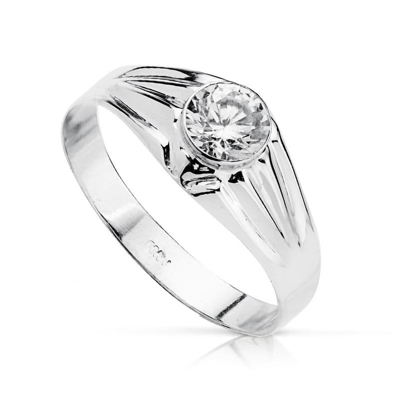 Hollow Solitaire i 9K vitguld i briljans med 5 mm Zirconia Bredd: 8 mm