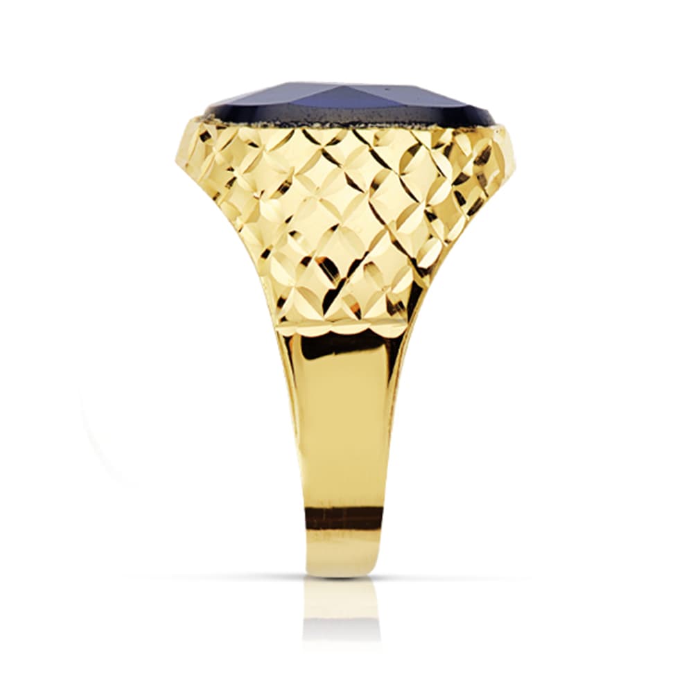 18K Chevalière Or Jaune pour Homme Saphir Spinelle 14X10 mm