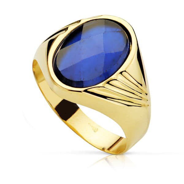 19K Gul Guld Signet Ring til Mænd Sten Safir Spinel 14X10 mm