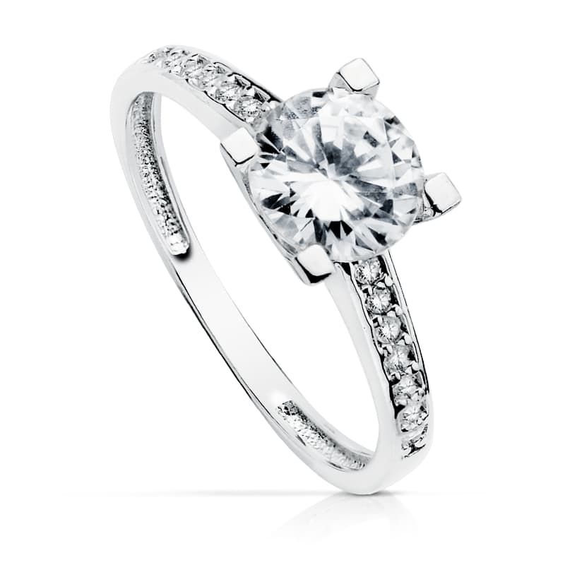 18K Bague Solitaire Zircon en Or Blanc 7 mm