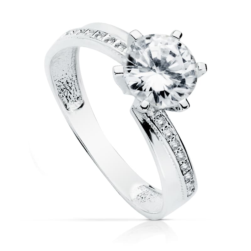 18K witgouden solitaire ring met zirkoon, 7 mm
