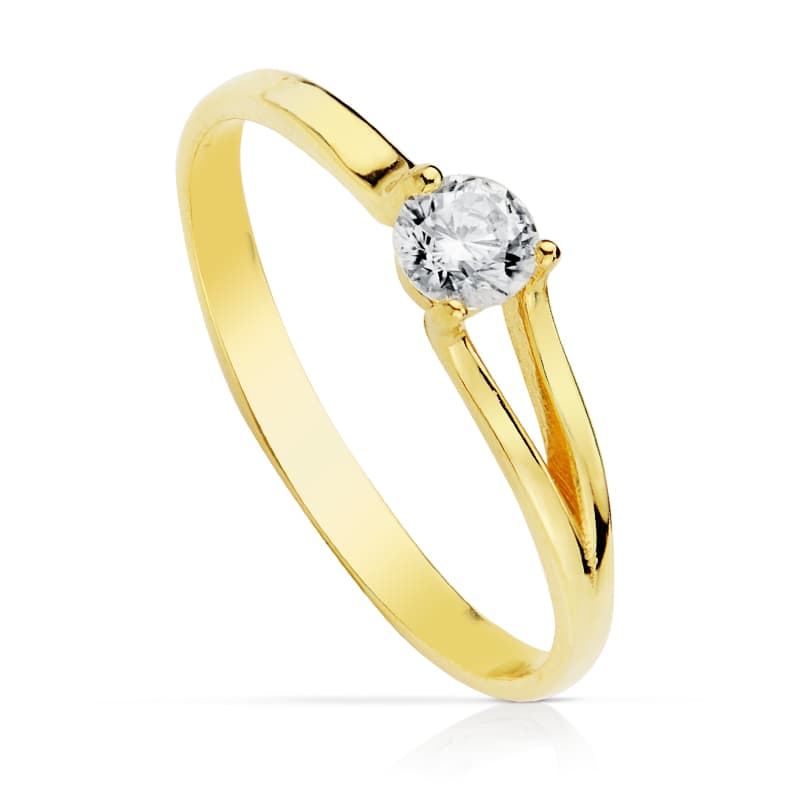 18K Yellow Gold Zircon Solitaire Ring 4.00 mm