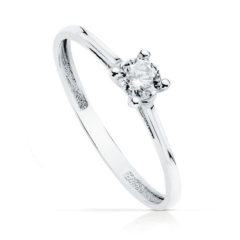 18K Bague Solitaire Zircon en Or Blanc 4 mm