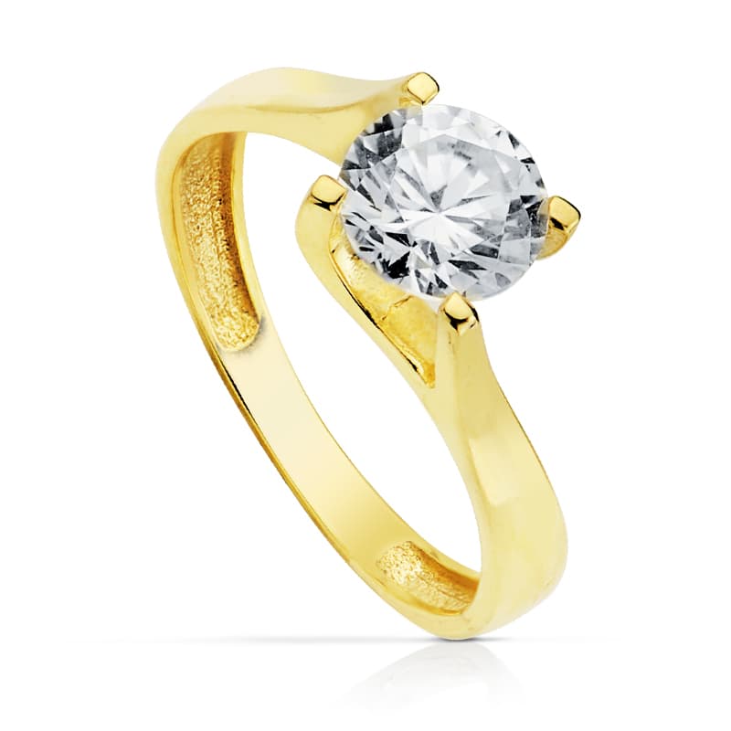 18K Yellow Gold Zircon Solitaire Ring 7.00 mm