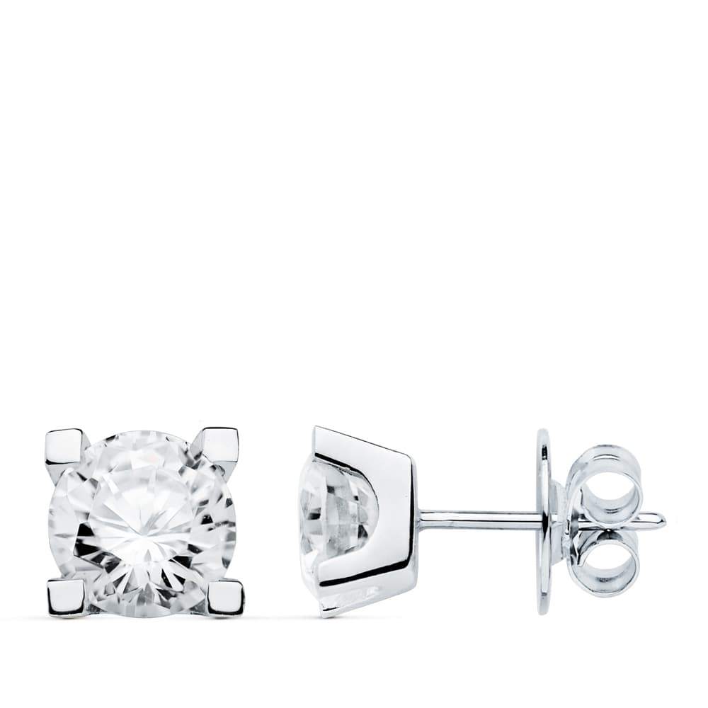 18K Boucles d'oreilles Zircon en Or Blanc 7X7 mm Fermoir Poussettes Papillon