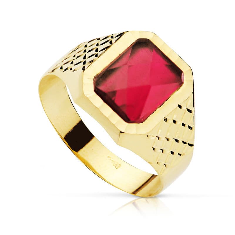 Chevalier 9K gul guld Pierre Cadet 9X7 mm Ruby Spinel udskåret