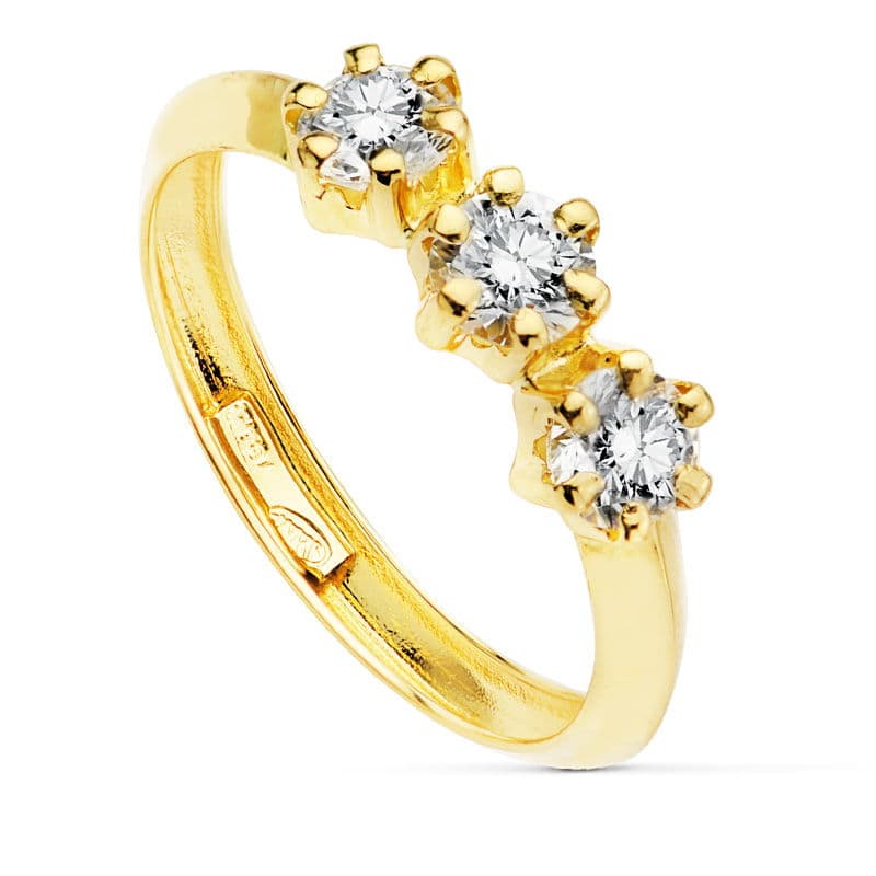 Anello con zirconi in oro giallo 18 carati