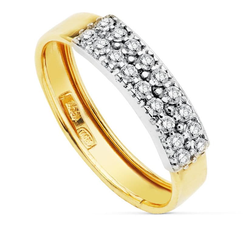 Anillo Oro 18K Circonitas Bicolor