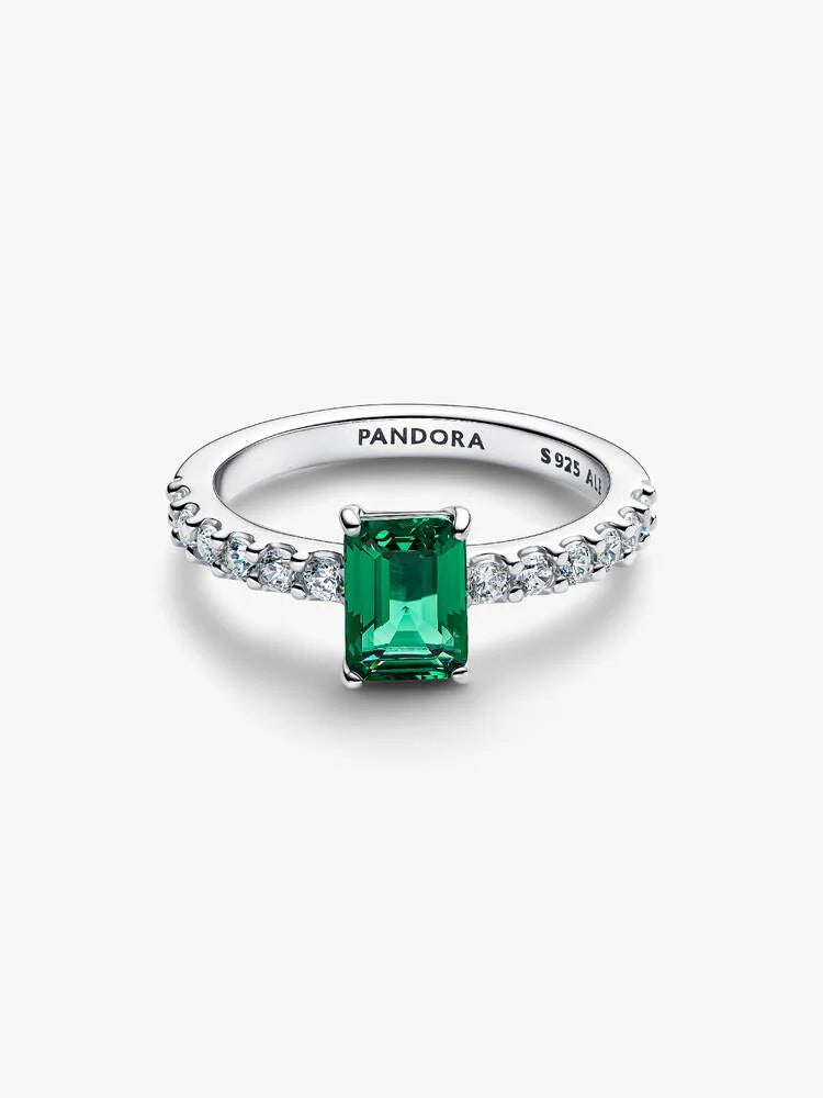 Pandora Yüzük - Dikdörtgen Parlak Yeşil Halo | 194506C01