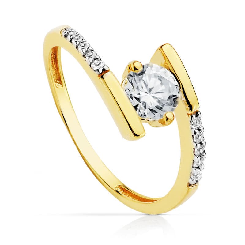 18K Bague Solitaire Zircon en Or Jaune Zircon 5.5 mm 10-P