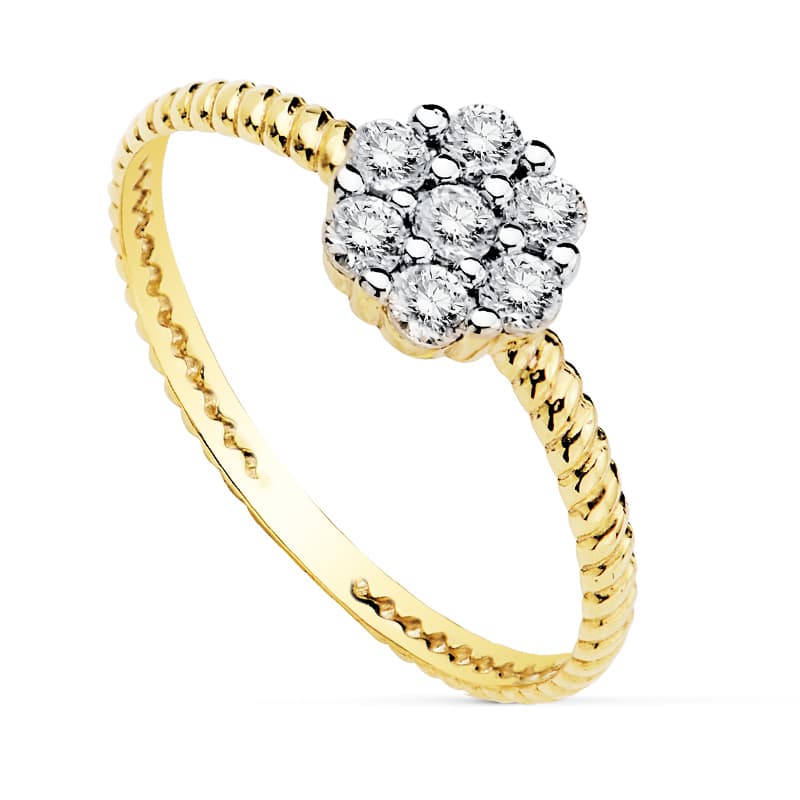18K Bague Or Bicolore 6X6 mm Zircons