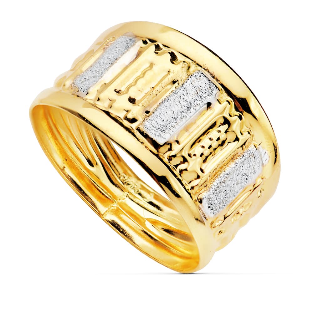 18K Two-tone Gold Diamond Ring Width 10 mm