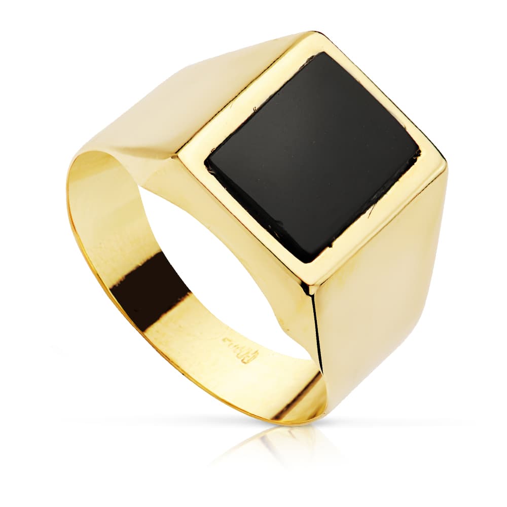 18K Gold Onix Men's Signet Ring 10X8 mm