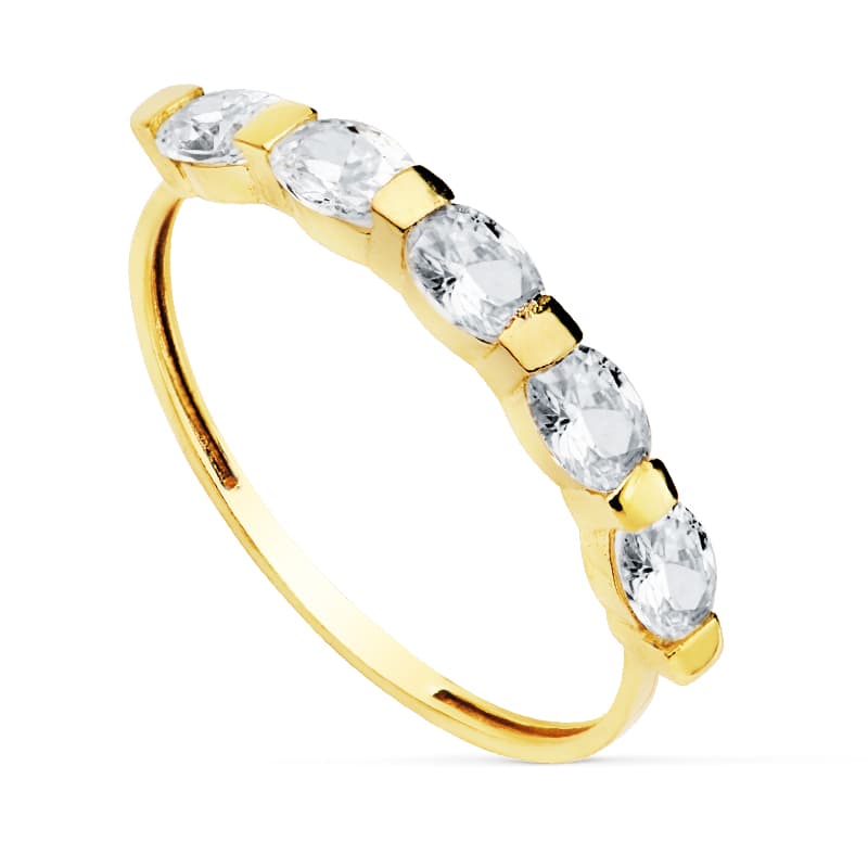 18K Gul Guld Ring 5 Ovale Sten 4X3 mm