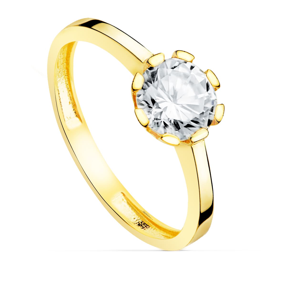 18K Gold Solitaire Ring Zircon 6.50 mm