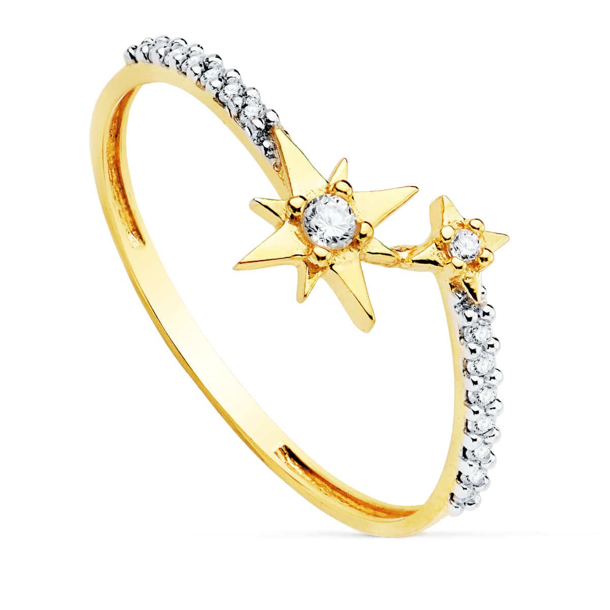 Anillo Estrella Oro Bicolor de 18K con Circonitas